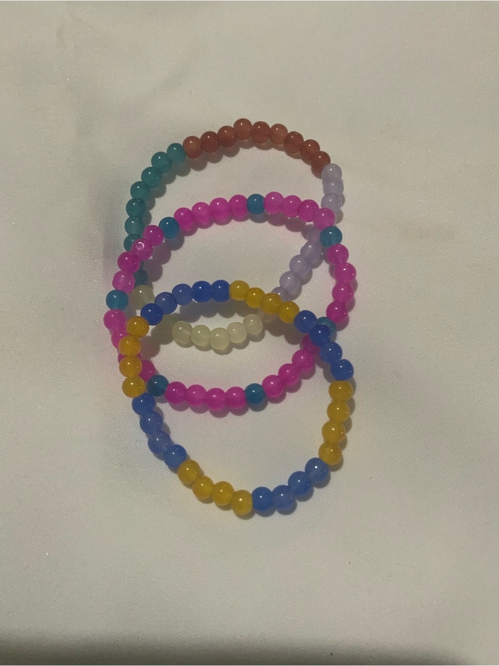 Hand Made Multicolor Bead Stretch Bracelet Set - Pink, Blue, Yellow, Green
